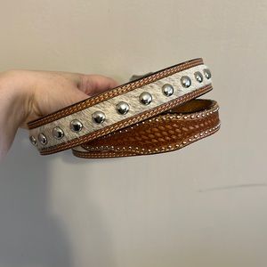 Ranger Belt Company Genuine Leather Belt calf hair studded 40” long western